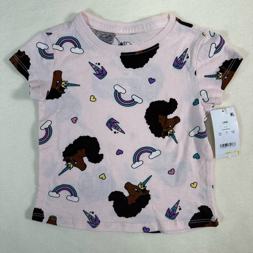 NWT Afro Unicorn Rainbow Unicorn Tee Size 18M